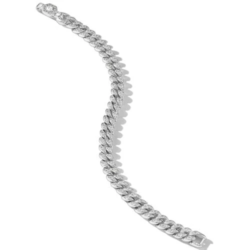 Curb Chain Bracelet in Sterling Silver with Pavé Diamonds, Size Medium - Image 3