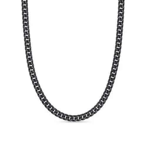Curb Chain Necklace in Black Titanium with Black Diamonds, 8mm