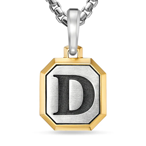 D Initial Amulet in Sterling Silver with 14K Yellow Gold, 17mm - Image 4