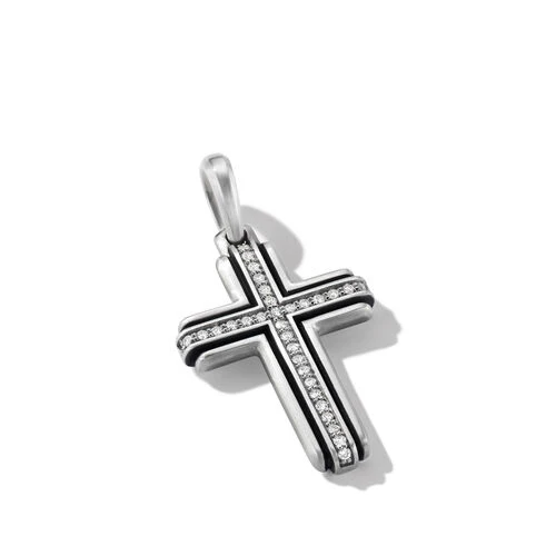 Deco Cross Pendant in Sterling Silver with Pavé Diamonds - Image 2