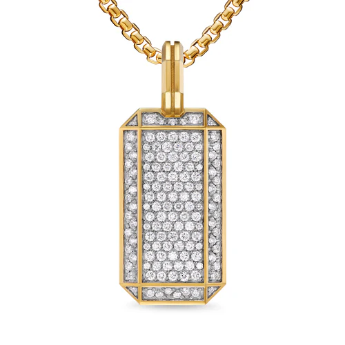 Deco Tag in 18K Yellow Gold with Diamonds, 27mm