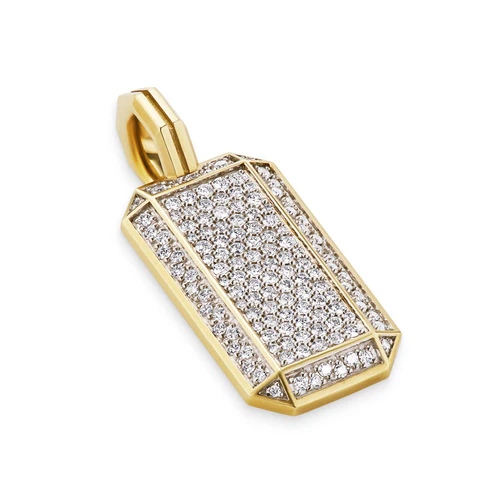 Deco Tag in 18K Yellow Gold with Diamonds, 27mm - Image 2