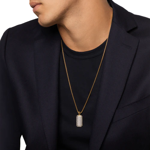 Deco Tag in 18K Yellow Gold with Diamonds, 27mm - Image 6