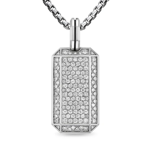 Deco Tag in Sterling Silver with Diamonds, 27mm
