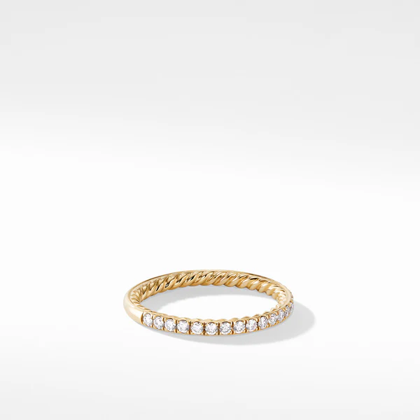 Diamond Pavé Halfway Eternity Wedding Band Ring in 18K Yellow Gold, Size 7