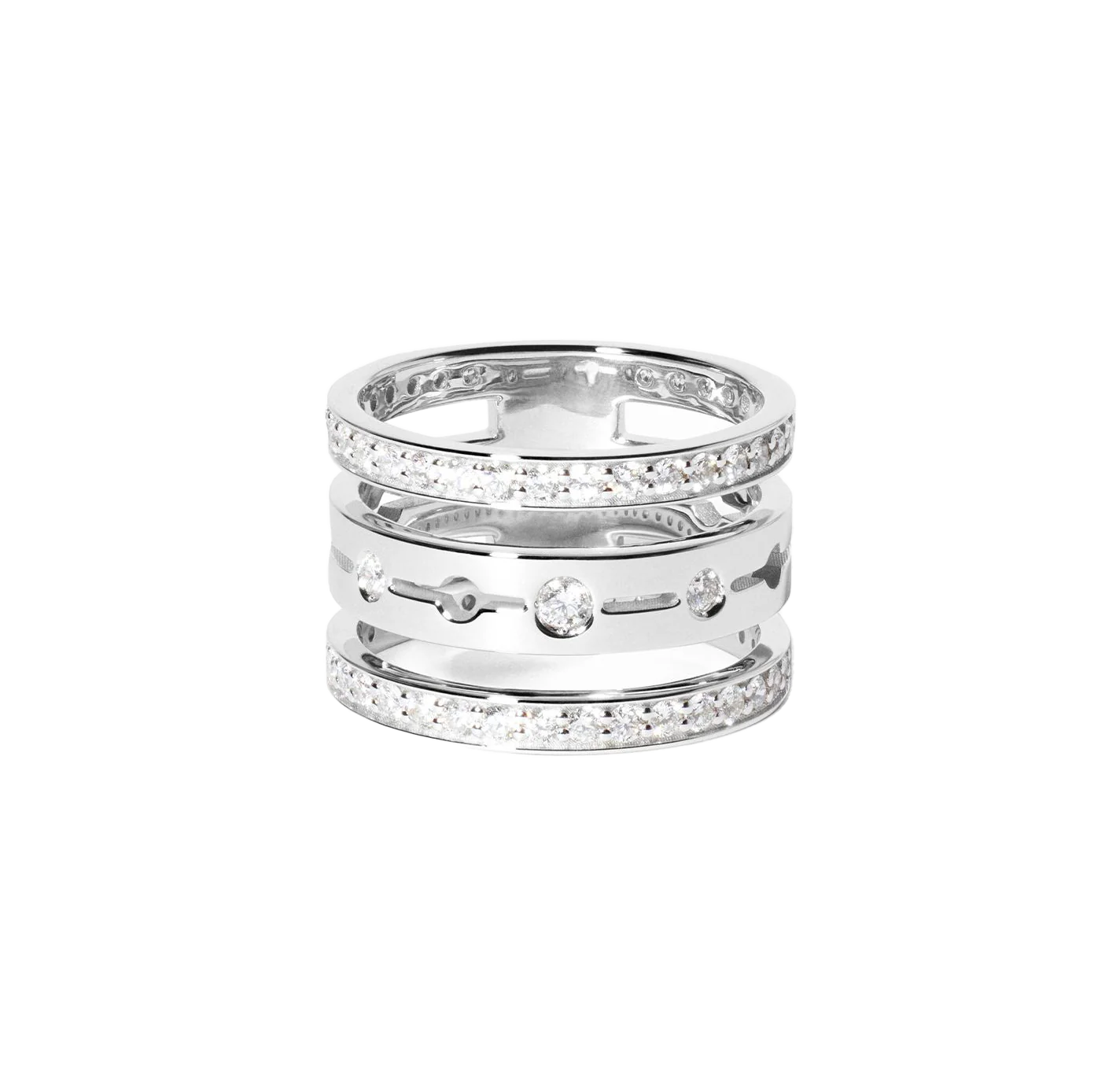 Dinh Van Pulse White Gold Diamond Paved 3 Rows Ring