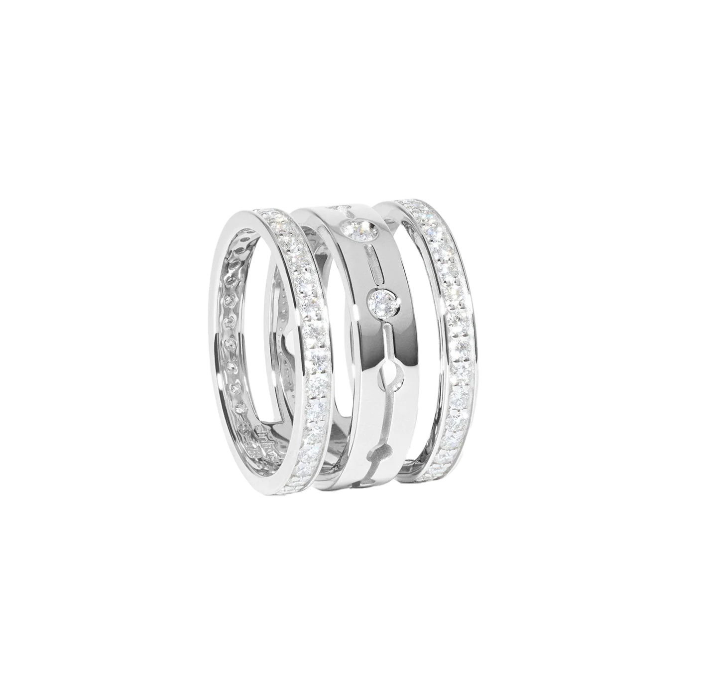 Dinh Van Pulse White Gold Diamond Paved 3 Rows Ring - Image 2