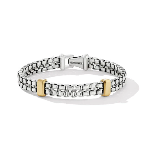 Double Box Chain Bracelet with 18K Yellow Gold, Size Medium