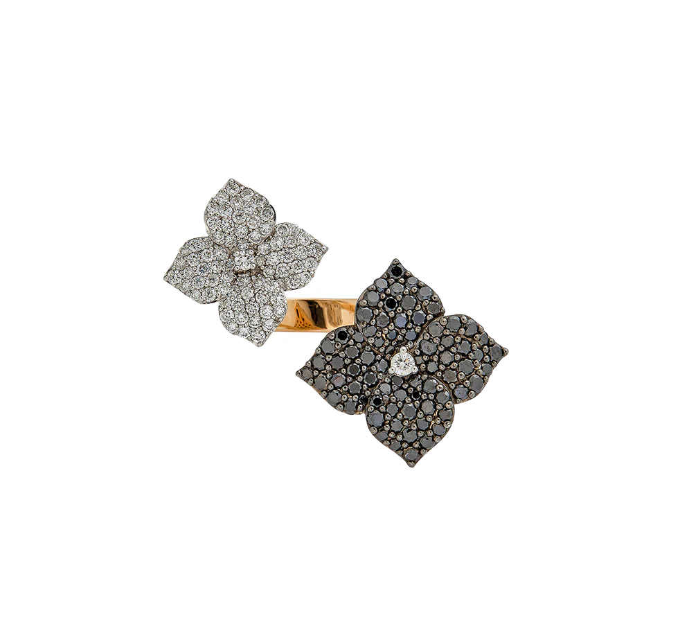 Sabel Collection Double Flower White and Black Diamond Ring