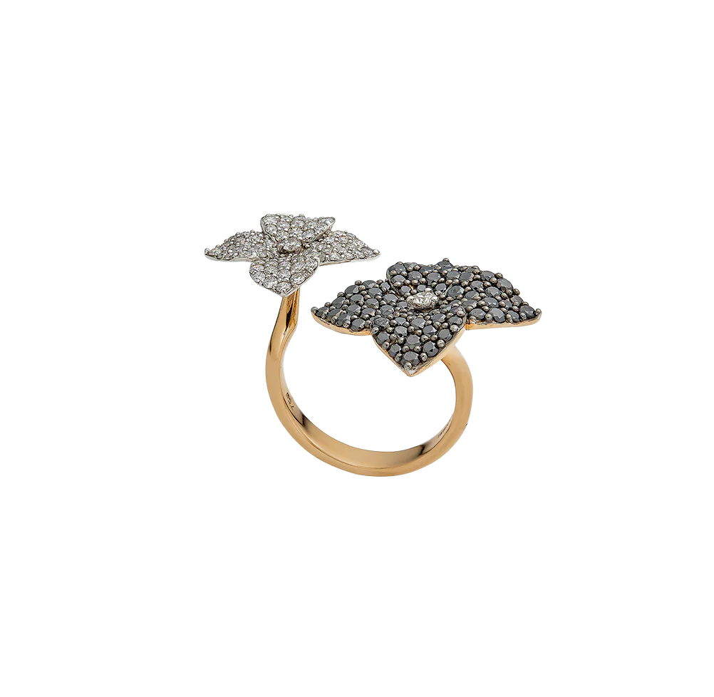 Sabel Collection Double Flower White and Black Diamond Ring - Image 2