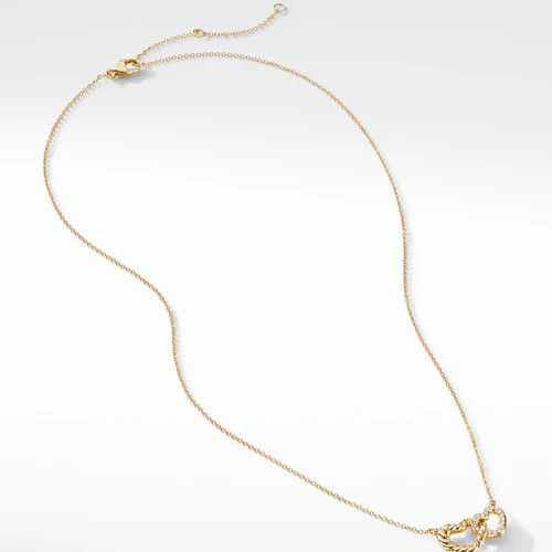 Double Heart Pendant Necklace in 18K Yellow Gold with Diamonds - Image 2
