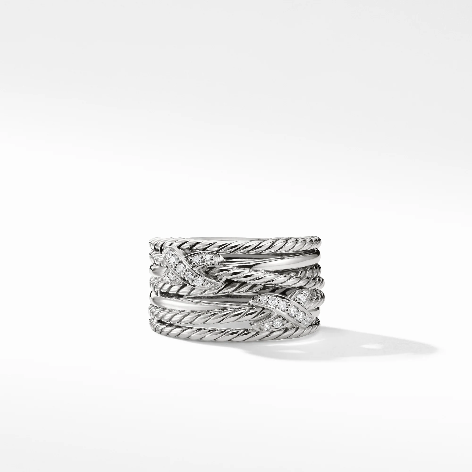 Double X Crossover Ring with Diamonds, Size 7