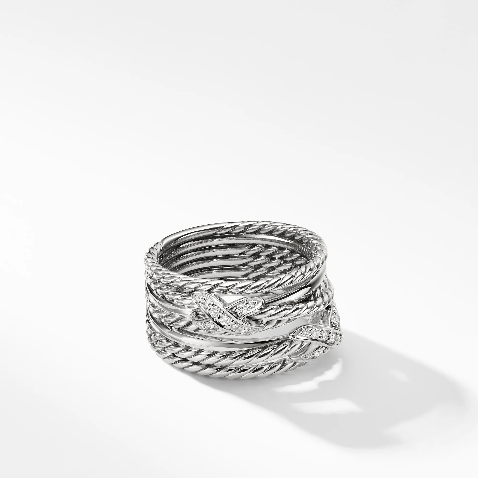 Double X Crossover Ring with Diamonds, Size 7 - Image 2