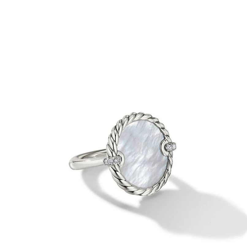 DY Elements Ring with Mother-of-Pearl and Diamonds in Sterling Silver, Size 6