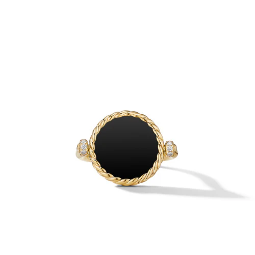 DY Elements Swivel Ring with Black Onyx, Mother-of-Pearl, and Pavé Diamonds in 18K Yellow Gold, Size 7 - Image 3