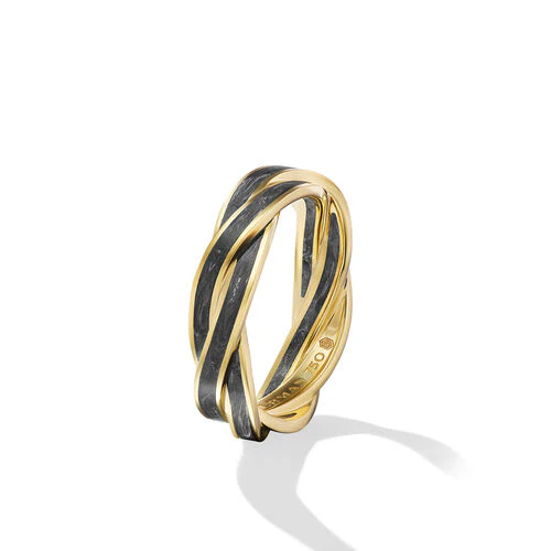 DY Helios Band Ring in 18K Yellow Gold with Forged Carbon, 6mm - Image 3