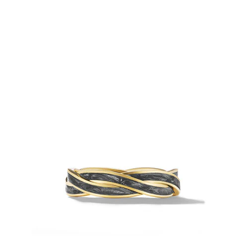 DY Helios Band Ring in 18K Yellow Gold with Forged Carbon, 6mm - Image 4