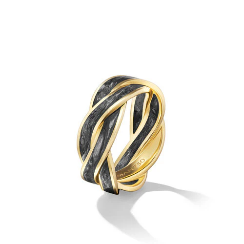 DY Helios Band Ring in 18K Yellow Gold with Forged Carbon, 9mm - Image 3