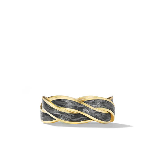 DY Helios Band Ring in 18K Yellow Gold with Forged Carbon, 9mm - Image 4