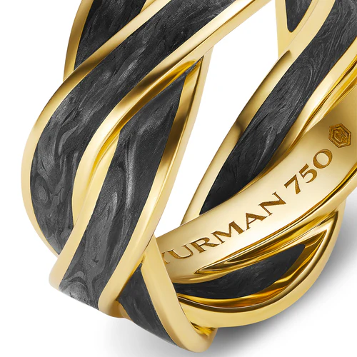 DY Helios Band Ring in 18K Yellow Gold with Forged Carbon, 9mm - Image 5