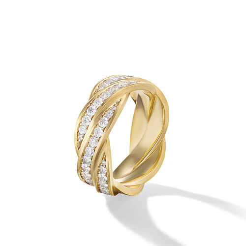 DY Helios Band Ring in 18K Yellow Gold with Pavé Diamonds, Size 10 - Image 3