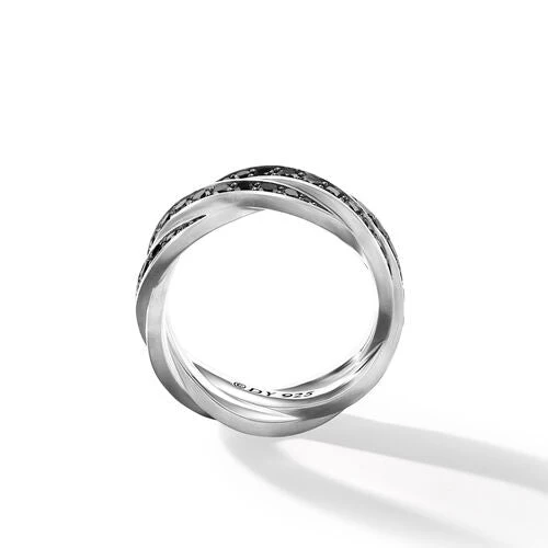 DY Helios Band Ring in Sterling Silver with Pavé Black Diamonds, Size 9 - Image 2