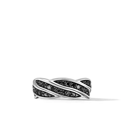 DY Helios Band Ring in Sterling Silver with Pavé Black Diamonds, Size 9 - Image 4