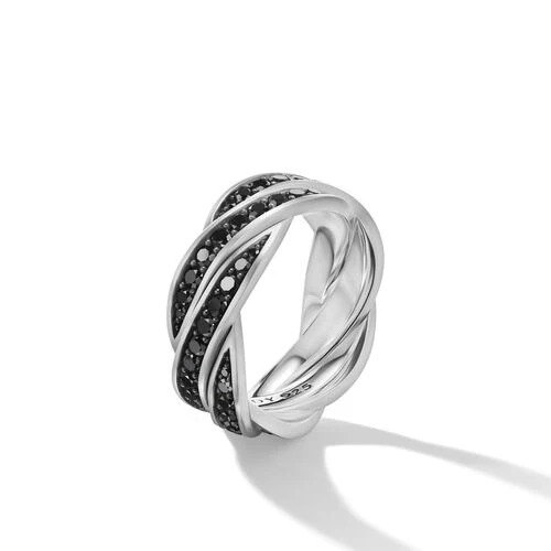 DY Helios Band Ring in Sterling Silver with Pavé Black Diamonds, Size 10 - Image 3