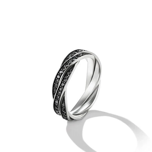 DY Helios Band Ring in Sterling Silver with Pavé Black Diamonds, Size 10 - Image 3