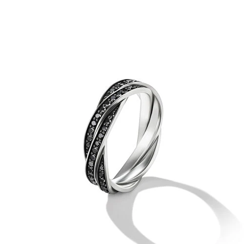 DY Helios Band Ring in Sterling Silver with Pavé Black Diamonds, Size 9 - Image 3