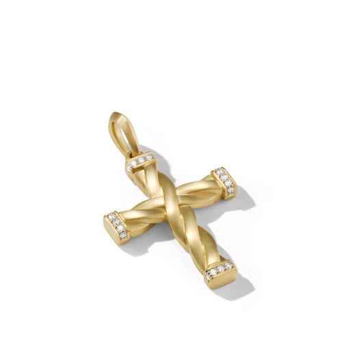 DY Helios Cross Pendant in 18K Yellow Gold with Pavé Diamonds - Image 2