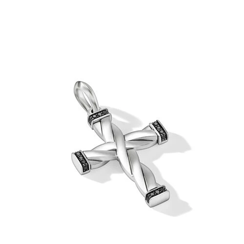 DY Helios Cross Pendant in Sterling Silver with Pavé Black Diamonds - Image 2