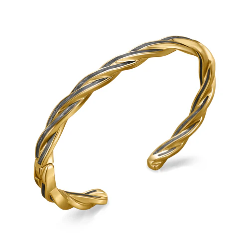 DY Helios Cuff Bracelet in 18K Yellow Gold with Forged Carbon, 6mm - Image 2