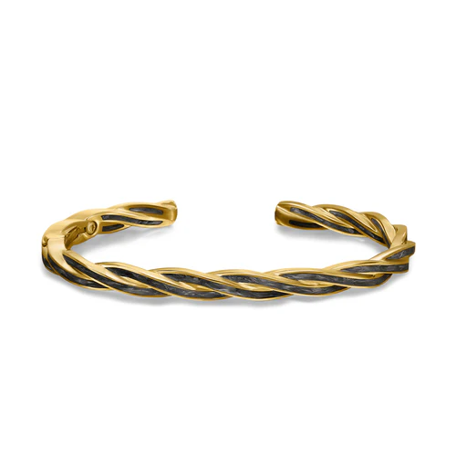 DY Helios Cuff Bracelet in 18K Yellow Gold with Forged Carbon, 6mm - Image 3