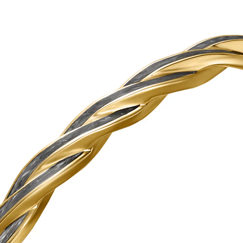 DY Helios Cuff Bracelet in 18K Yellow Gold with Forged Carbon, 6mm - Image 4