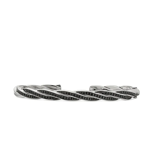 DY Helios Cuff Bracelet in Sterling Silver with Black Diamonds, 6mm, Size Medium