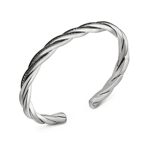 DY Helios Cuff Bracelet in Sterling Silver with Black Diamonds, 6mm, Size Medium - Image 3