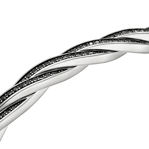 DY Helios Cuff Bracelet in Sterling Silver with Black Diamonds, 6mm, Size Medium - Image 4