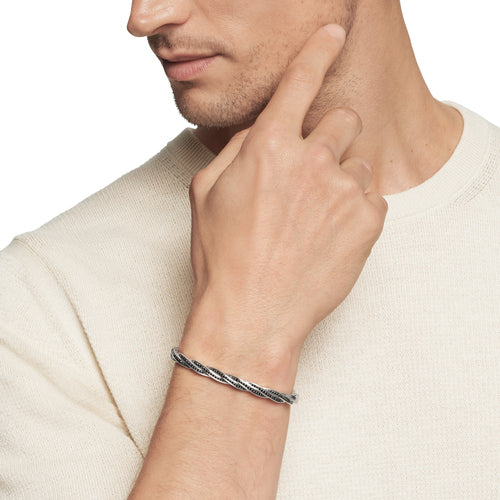 DY Helios Cuff Bracelet in Sterling Silver with Black Diamonds, 6mm, Size Medium - Image 5