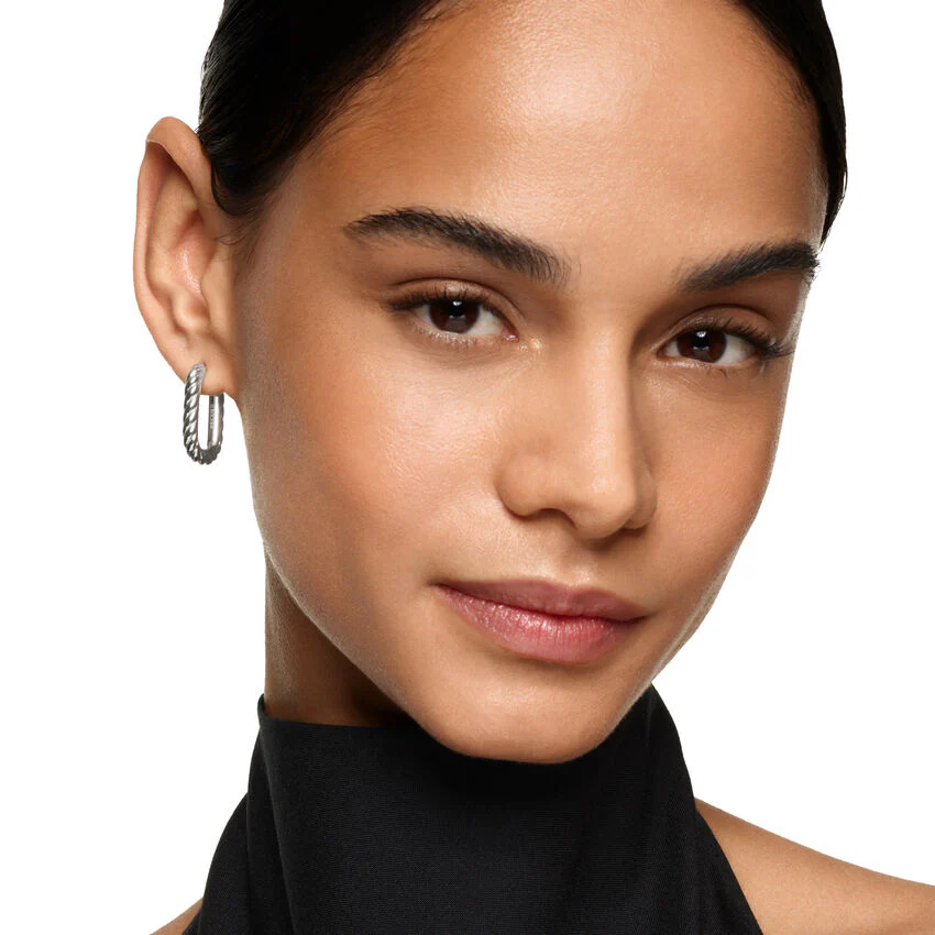 DY Madison Cable Hoop Earrings in Sterling Silver, 24.3mm - Image 4