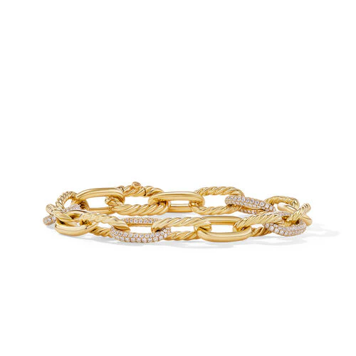 DY Madison Chain Bracelet in 18K Yellow Gold with Diamonds, Size Medium