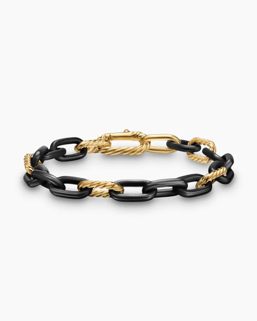 DY Madison Chain Bracelet in Black Titanium with 18K Yellow Gold, 8.5mm, Size Large