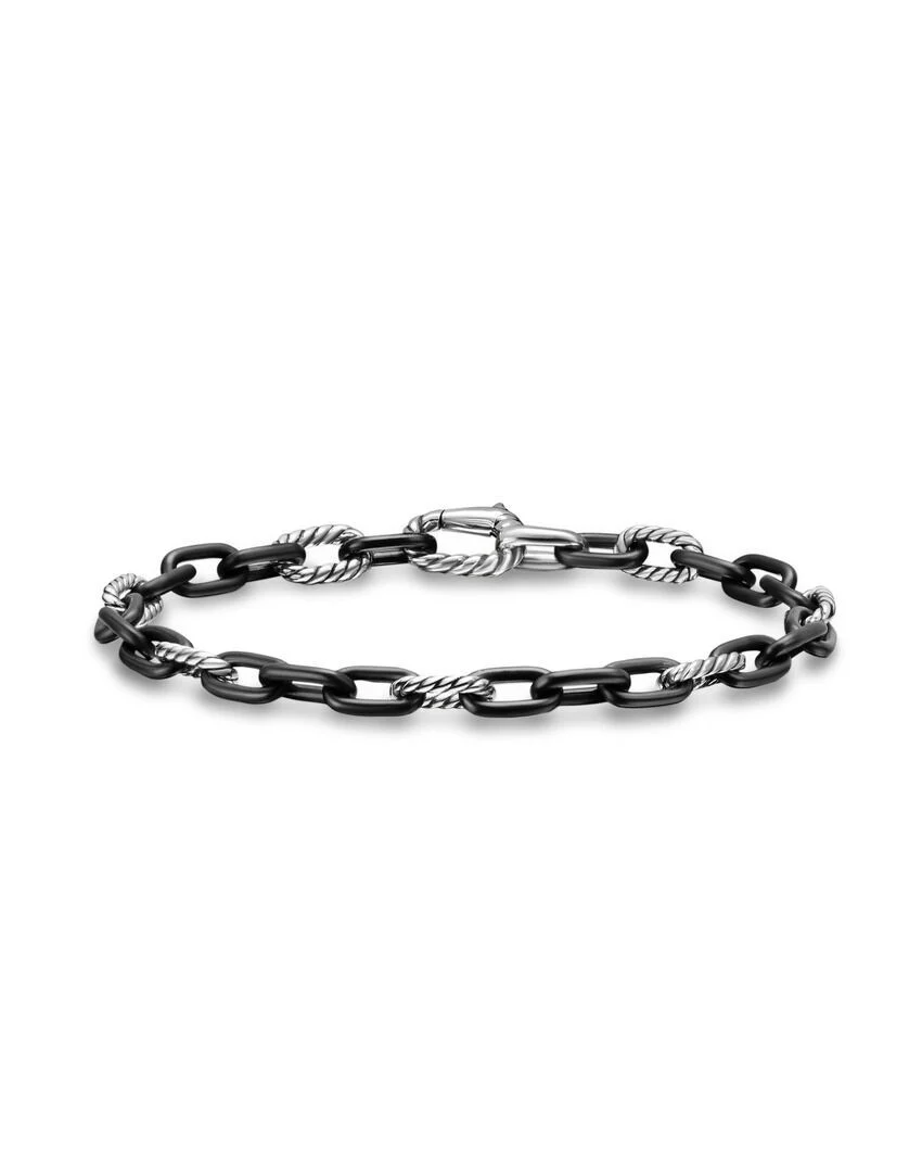 DY Madison Chain Bracelet in Black Titanium with Sterling Silver, 6mm, Size Small
