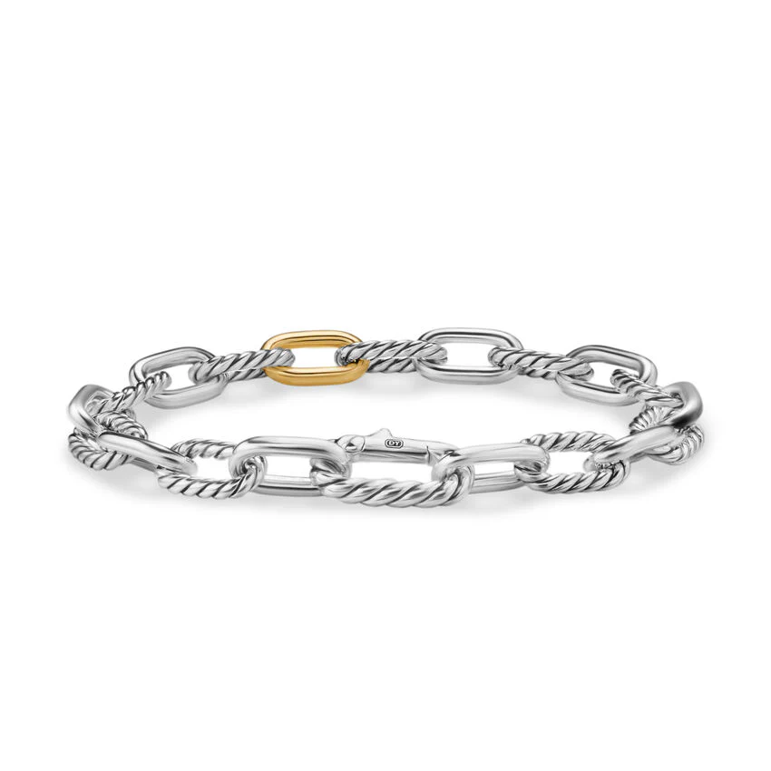 DY Madison Chain Bracelet in Sterling Silver with 18K Yellow Gold, 8.5mm, Size Medium - Image 2