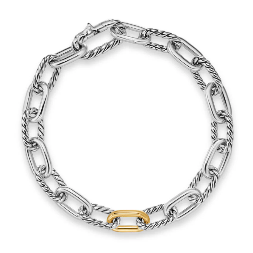 DY Madison Chain Bracelet in Sterling Silver with 18K Yellow Gold, 8.5mm, Size Medium - Image 3