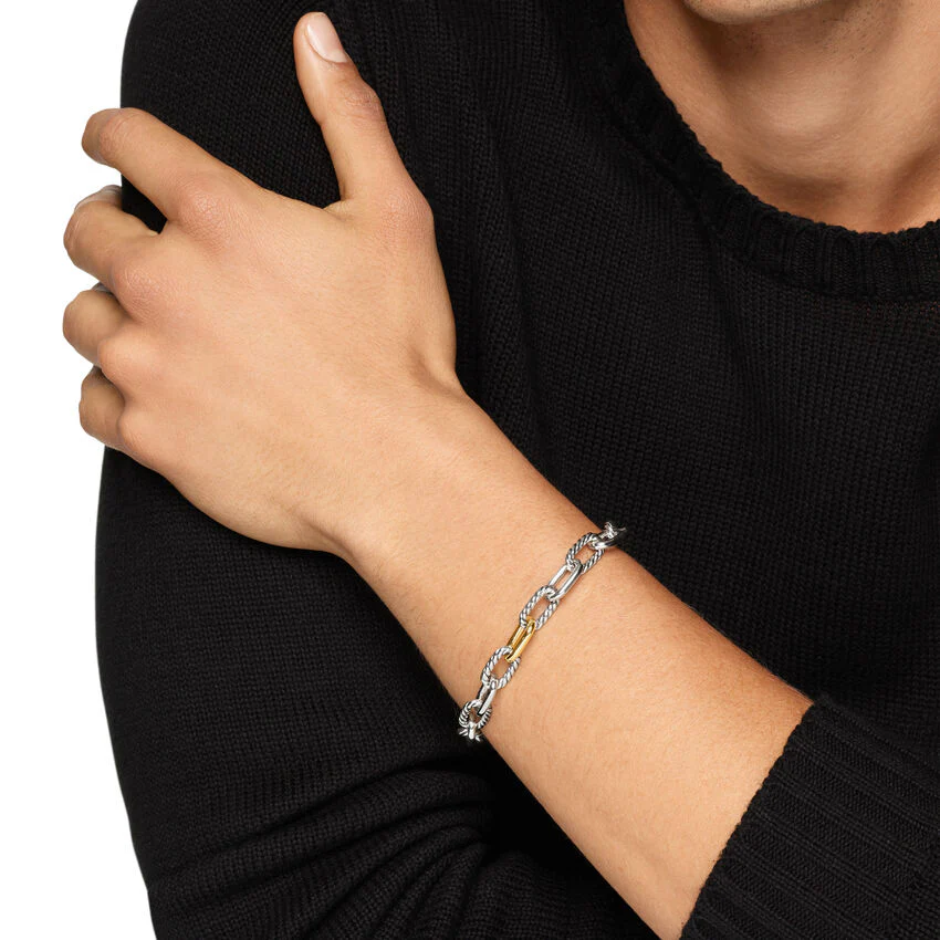 DY Madison Chain Bracelet in Sterling Silver with 18K Yellow Gold, 8.5mm, Size Medium - Image 7