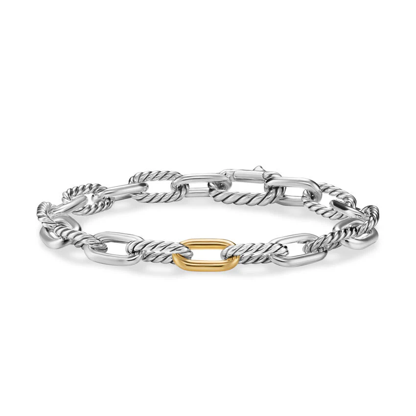 DY Madison Chain Bracelet in Sterling Silver with 18K Yellow Gold, 8.5mm, Size Small