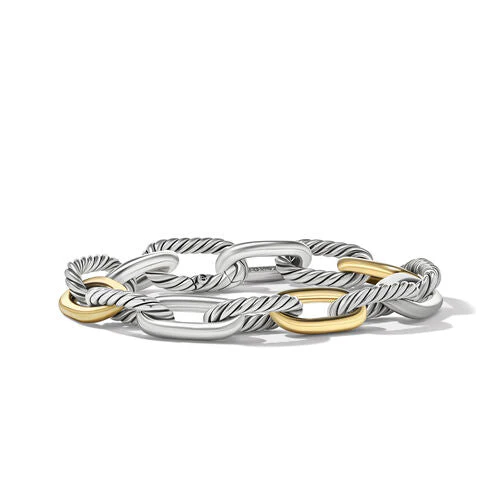 DY Madison Chain Bracelet in Sterling Silver with 18K Yellow Gold, Size Large