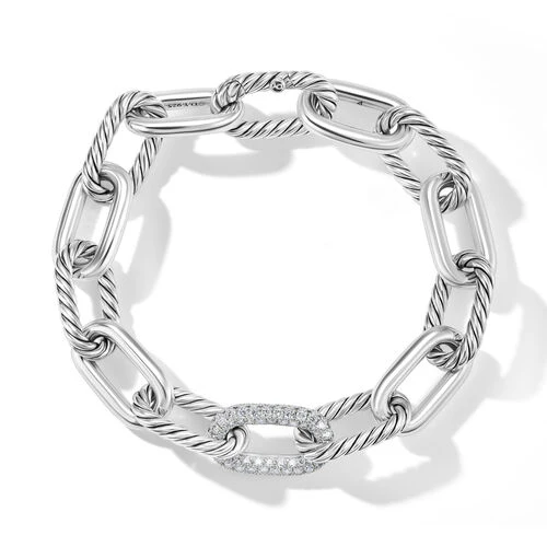 DY Madison Chain Bracelet in Sterling Silver with Diamonds, Size Large - Image 2