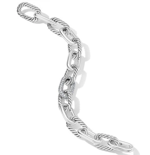DY Madison Chain Bracelet in Sterling Silver with Diamonds, Size Large - Image 3